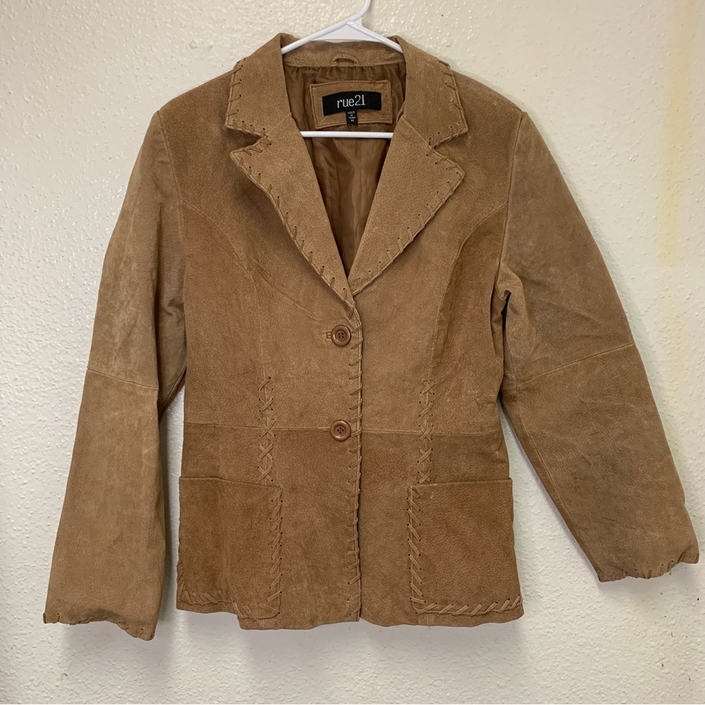 Women's Rue 21 Brown 100% Genuine Leather Jacket Button Up Size Medium